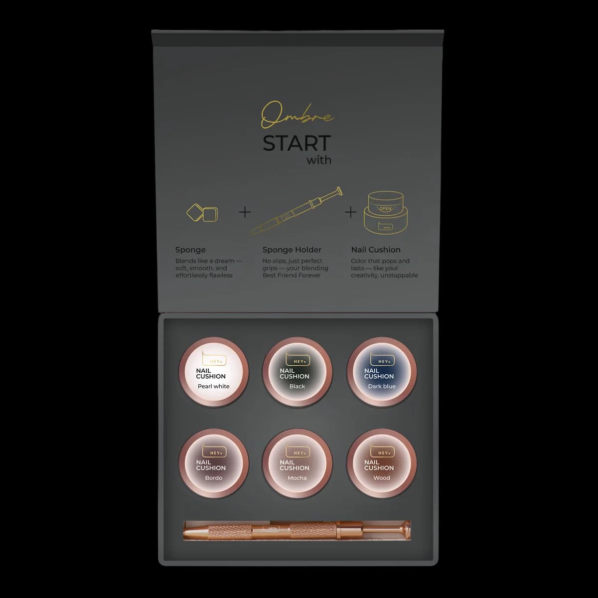 HEYLOVE, Nail cushion set «Graphite», 6 pcs